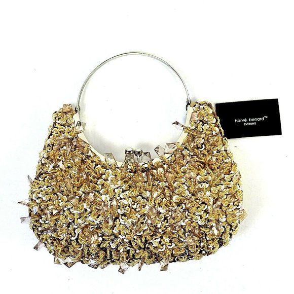 Harve Benard Handbags - Harve Benard Evening Gold Sequined Crystal Purse H